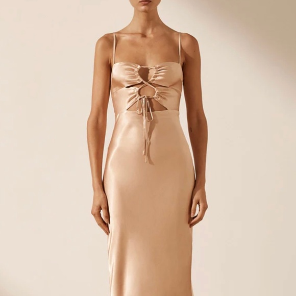 la lune bias cowl midi dress desert rose Shona Joy Desert Online Gown Shona Joy La Lune Bias Cowl Maxi Dress In Desert  Rose